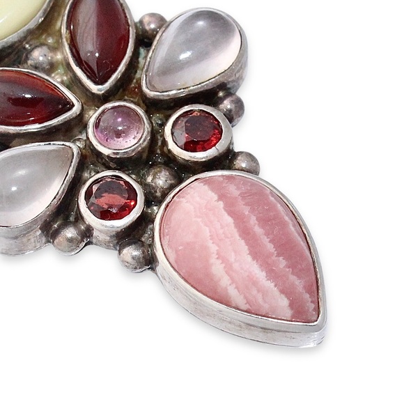 Sajen Moon Face Goddess Pendant Sterling Silver Garnet Tourmaline Rhodochrosite - Picture 4 of 7